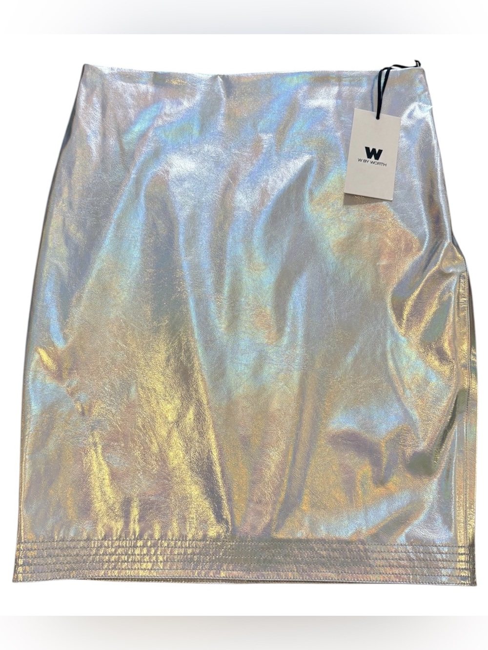 W by Worth Iridescent Silver Pencil Skirt, Faux Leather, Lined, Size 2